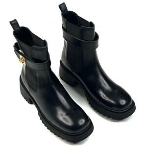 Steve Madden Gates Chelsea Boots Black Leather Womens 9.5M Buckle New $140